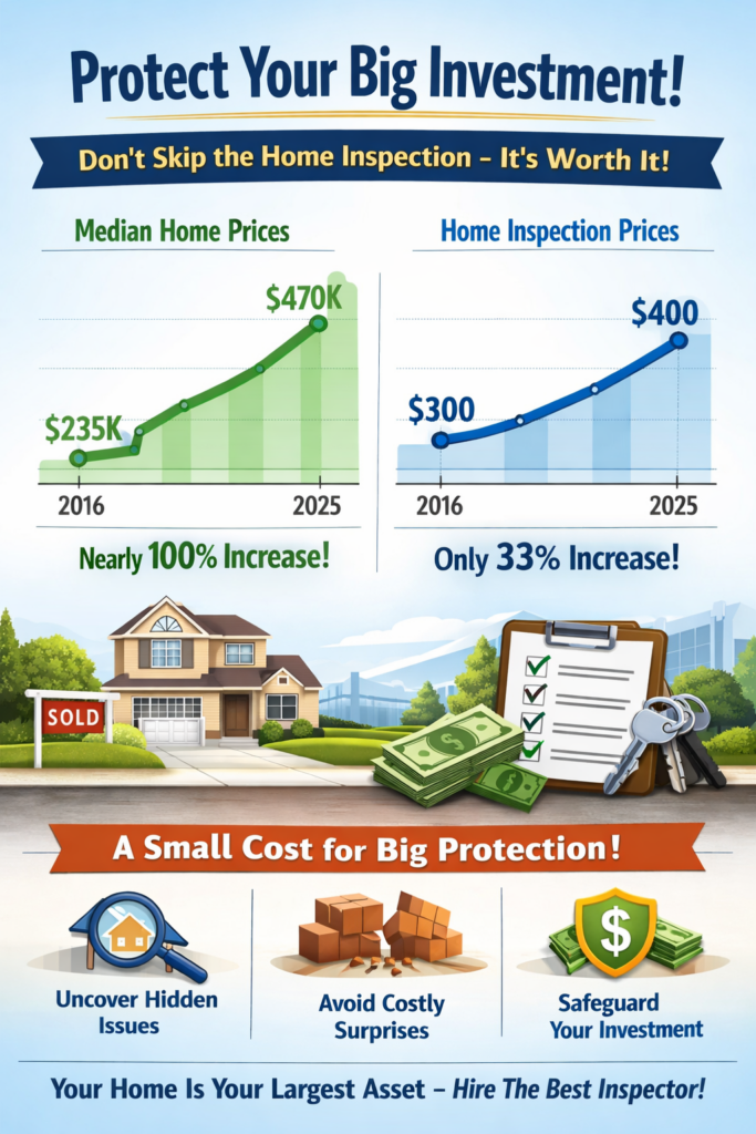 Las Vegas home inspection cost vs home price chart 2016 to 2025